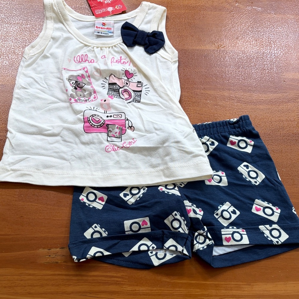 Kids Camera Print Matching Set - White and Blue